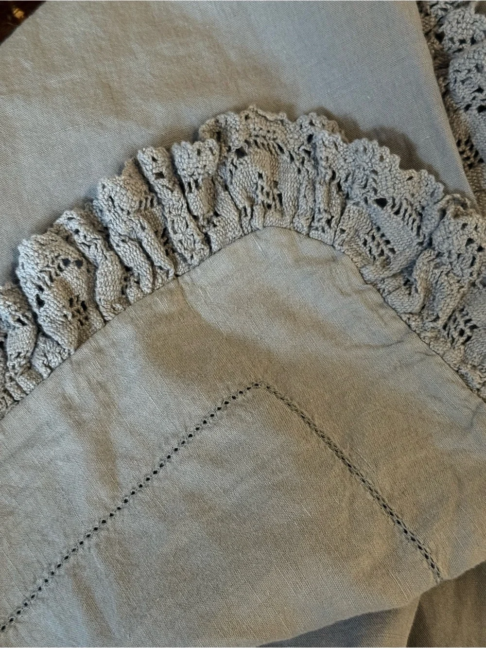 Two Ralph Lauren Home Euro Pillow Sham 26x26 Blue Ruffled Lace Trim Button Linen